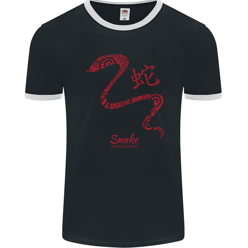 Chinese Zodiac Shengxiao Year of the Snake Mens Ringer T-Shirt FotL Black/White