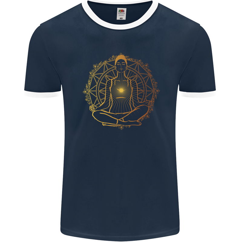 Spiritual Yoga Meditation Peace Mens Ringer T-Shirt FotL Navy Blue/White