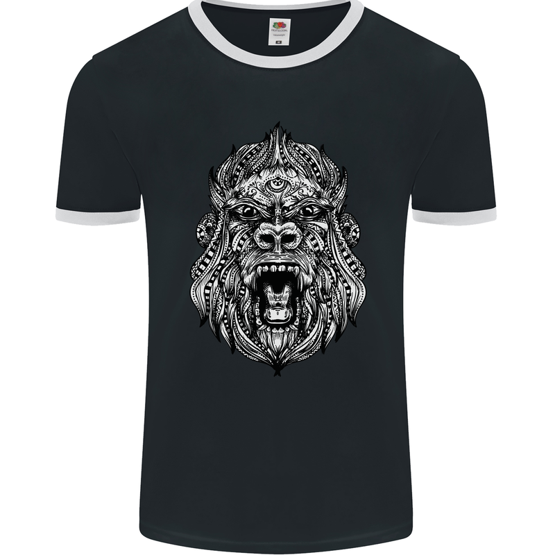 Ape Mandala Art Mens Ringer T-Shirt FotL Black/White