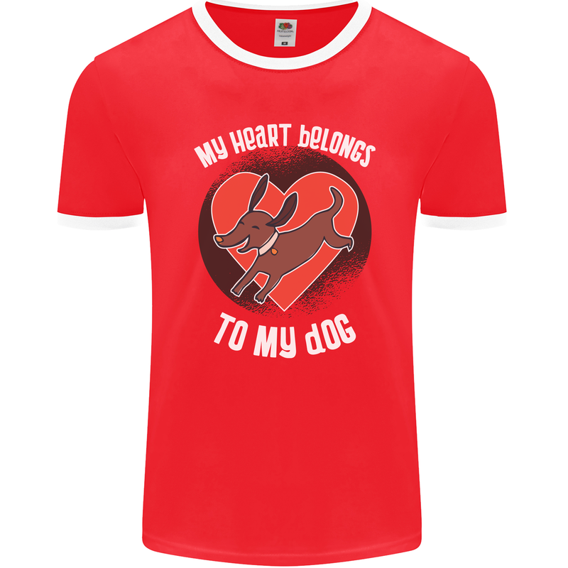 My Heart Belongs to my Dog Funny Mens Ringer T-Shirt FotL Red/White