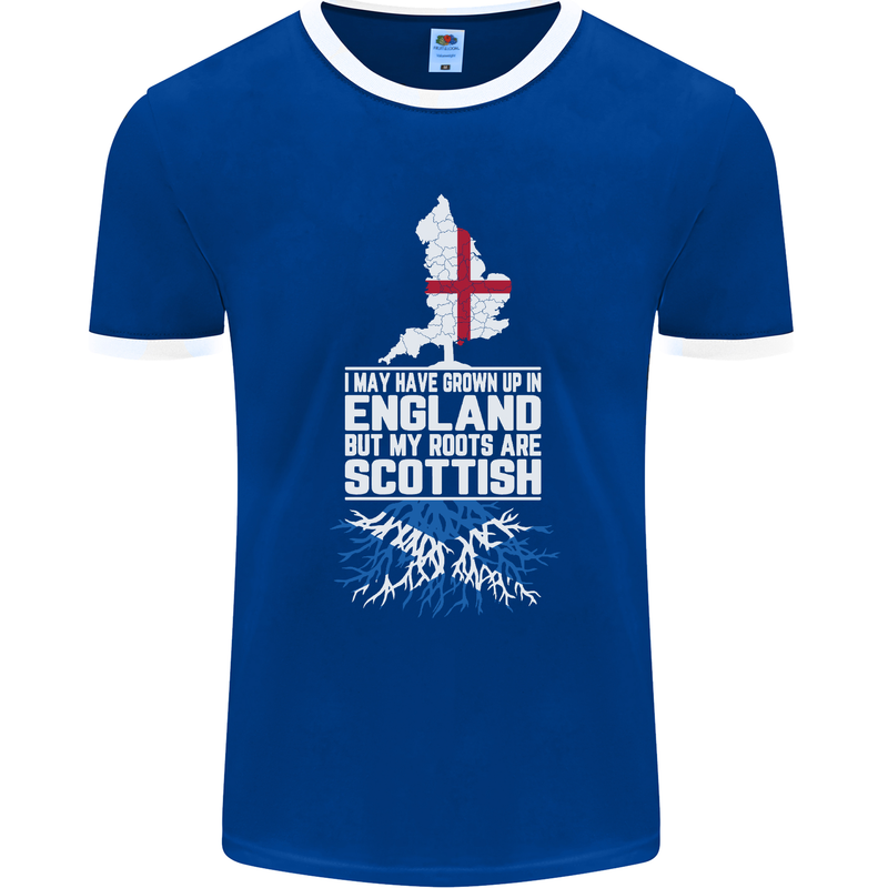 Scotland My Roots Are Scottish Mens Ringer T-Shirt FotL Royal Blue/White