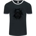 Three Skulls Demon Biker Gothic Tattoo Mens Ringer T-Shirt FotL Black/White