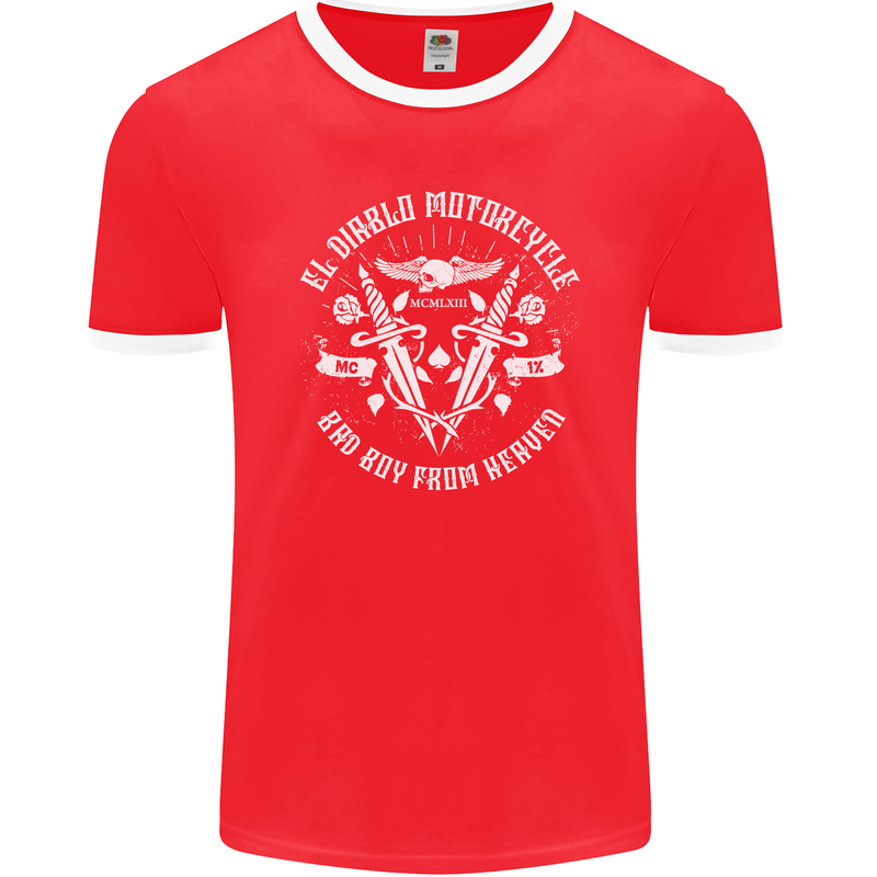 El Diablo Motorcycle Biker Motorbike Mens Ringer T-Shirt FotL Red/White