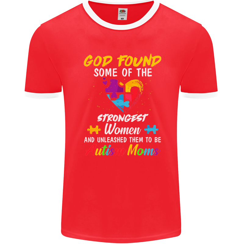 God Found Autism Moms Autistic ASD Mens Ringer T-Shirt FotL Red/White