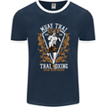 Muay Thai Fighter Warrior MMA Martial Arts Mens Ringer T-Shirt FotL Navy Blue/White