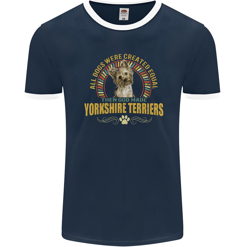 A Yorkshire Terrier Dog Mens Ringer T-Shirt FotL Navy Blue/White