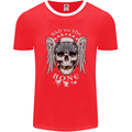 Bad 2 the Bone Biker Skull Angel Motorcycle Mens Ringer T-Shirt FotL Red/White