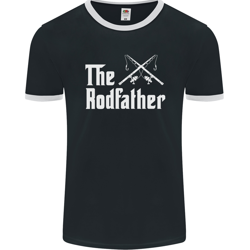 The Rodfather Funny Fishing Fisherman Mens Ringer T-Shirt FotL Black/White