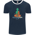 Meditating Alien UFO Yoga Mens Ringer T-Shirt FotL Navy Blue/White