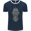 Gold Mandala Art Elephant Mens Ringer T-Shirt FotL Navy Blue/White