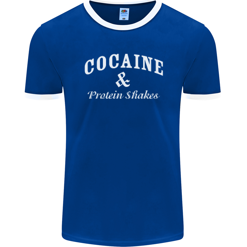 Cocaine and Protein Shakes Gym Drugs Funny Mens Ringer T-Shirt FotL Royal Blue/White