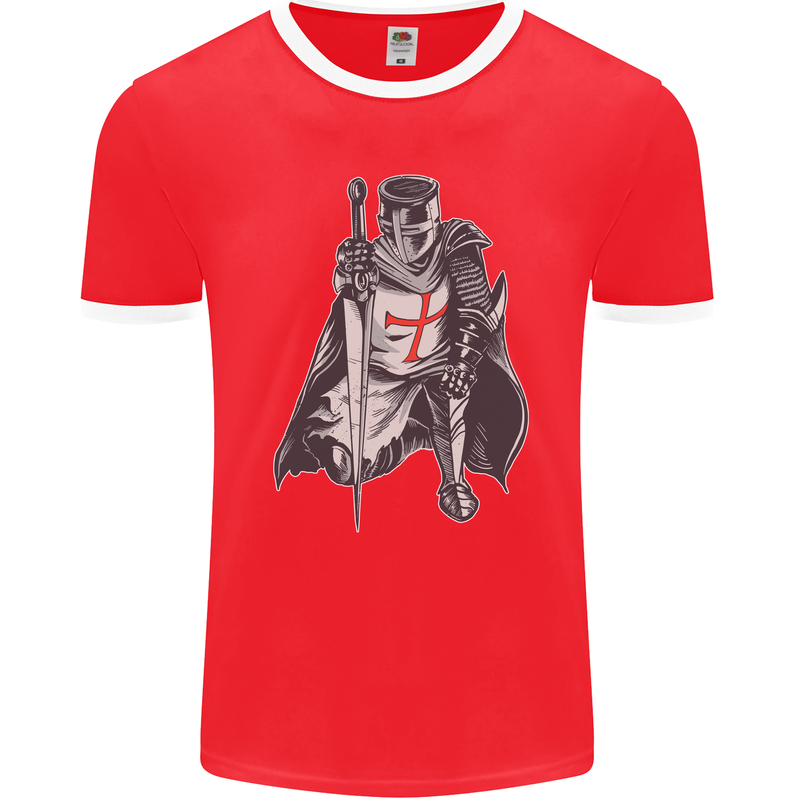 A Nights Templar St. George's Day England Mens Ringer T-Shirt FotL Red/White