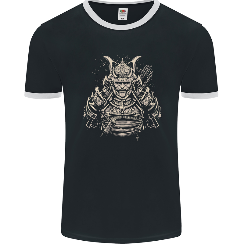 A Samurai Warrior Mens Ringer T-Shirt FotL Black/White