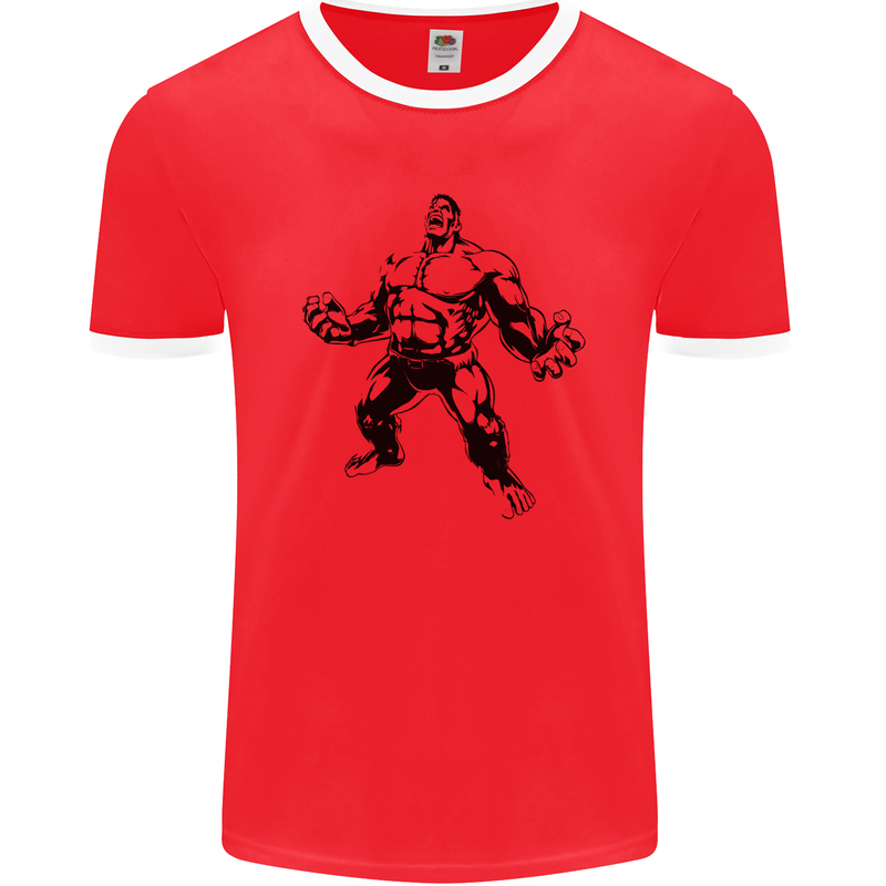 Muscle Man Gym Training Top Bodybuilding Mens Ringer T-Shirt FotL Red/White