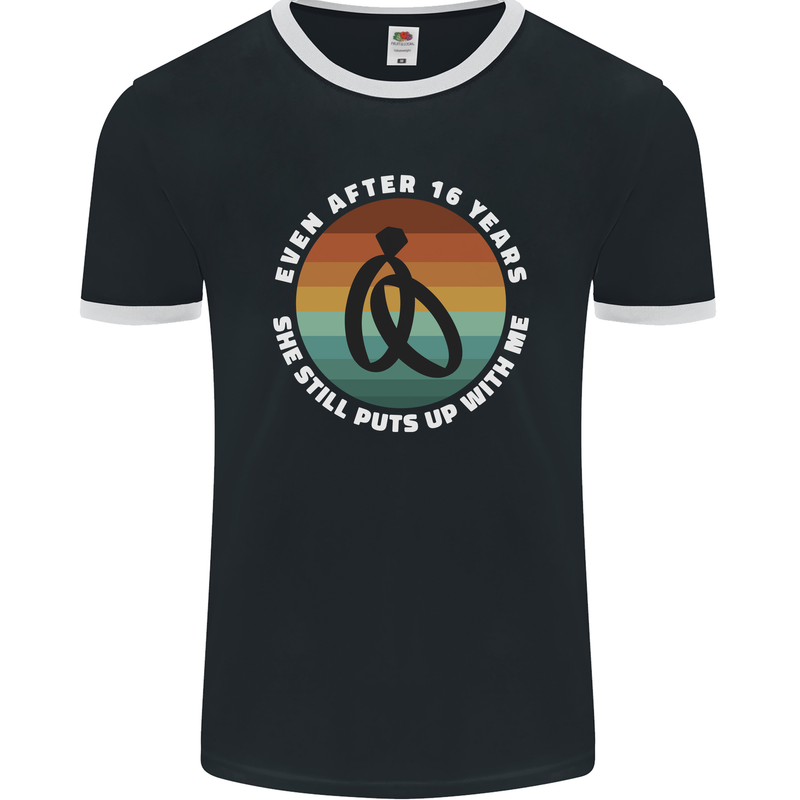 16 Year Wedding Anniversary 16th Marriage Mens Ringer T-Shirt FotL Black/White