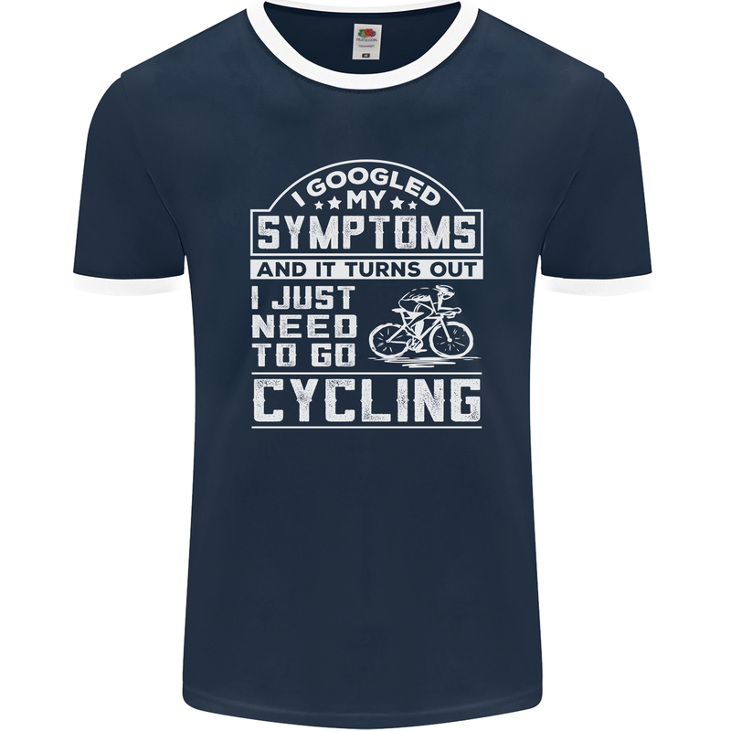 Cycling I Googled My Symptoms Cyclist Funny Mens Ringer T-Shirt FotL Navy Blue/White