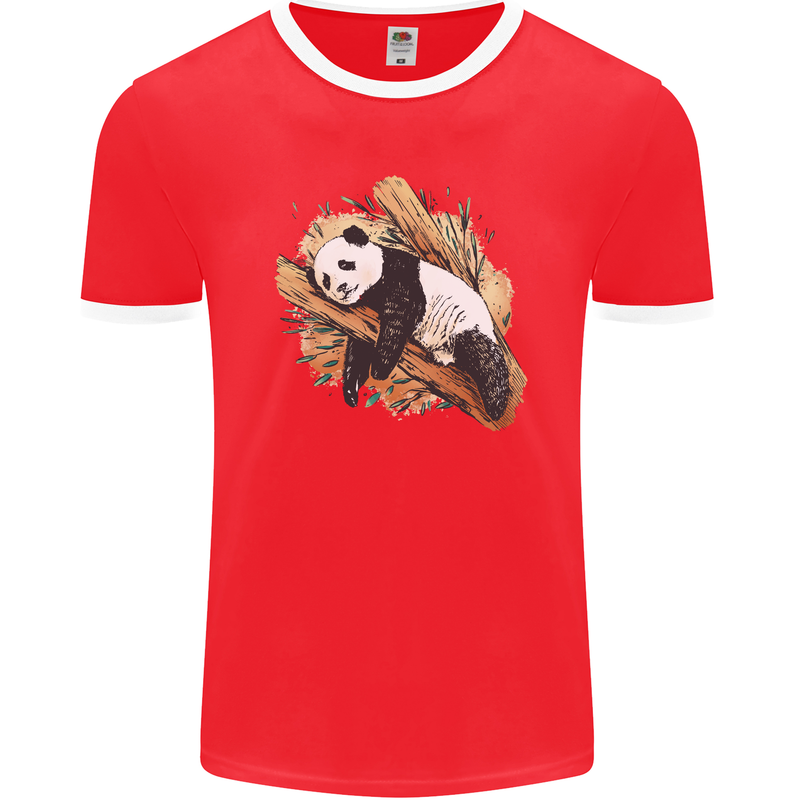 A Sleeping Panda Bear Ecology Animals Mens Ringer T-Shirt FotL Red/White