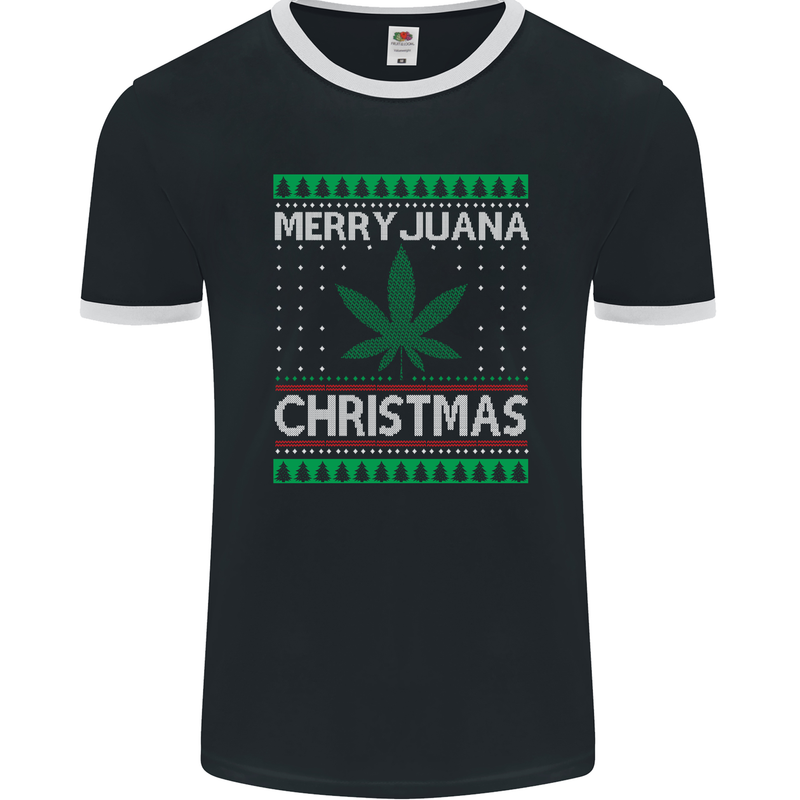 Merry Juana Christmas Funny Weed Cannabis Mens Ringer T-Shirt FotL Black/White