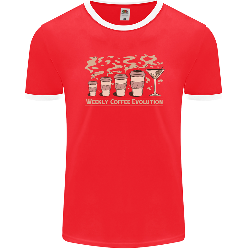 Funny Weekly Coffee to Alcohol Evolution Wine Mens Ringer T-Shirt FotL Red/White