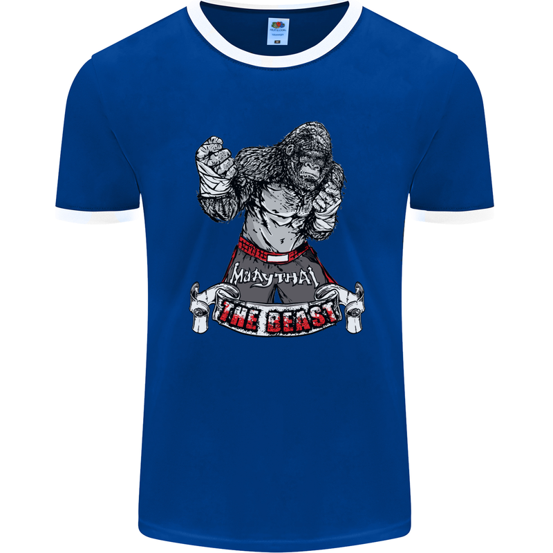 Muay Thai The Beast MMA Mixed Martial Arts Mens Ringer T-Shirt FotL Royal Blue/White