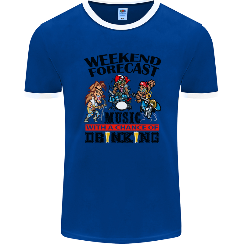 Music Weekend Forecast Alcohol Beer Mens Ringer T-Shirt FotL Royal Blue/White