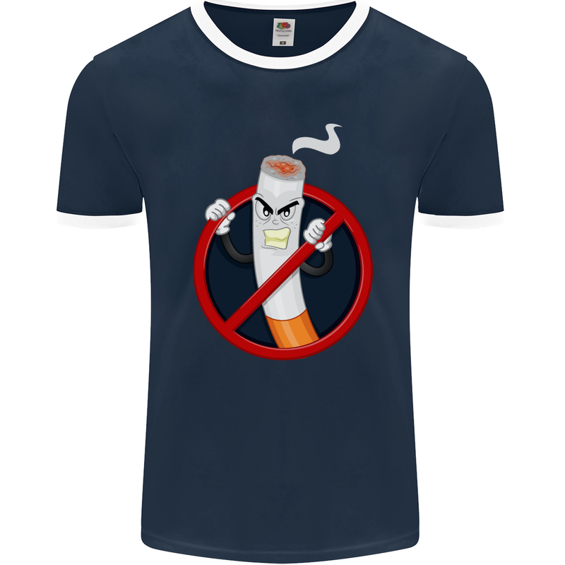 No Smoking Give Up Anti Smoker Mens Ringer T-Shirt FotL Navy Blue/White