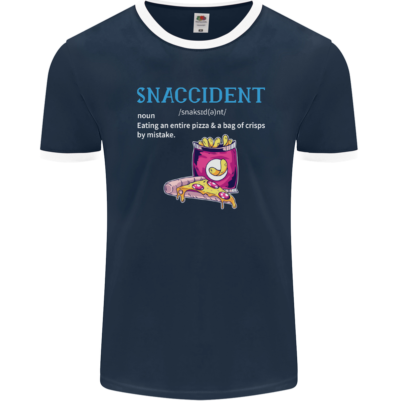 Snaccident Funny Food Pizza Diet Gym Fat Mens Ringer T-Shirt FotL Navy Blue/White