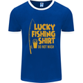 Lucky Fishing Fisherman Funny Mens White Ringer T-Shirt Royal Blue/White