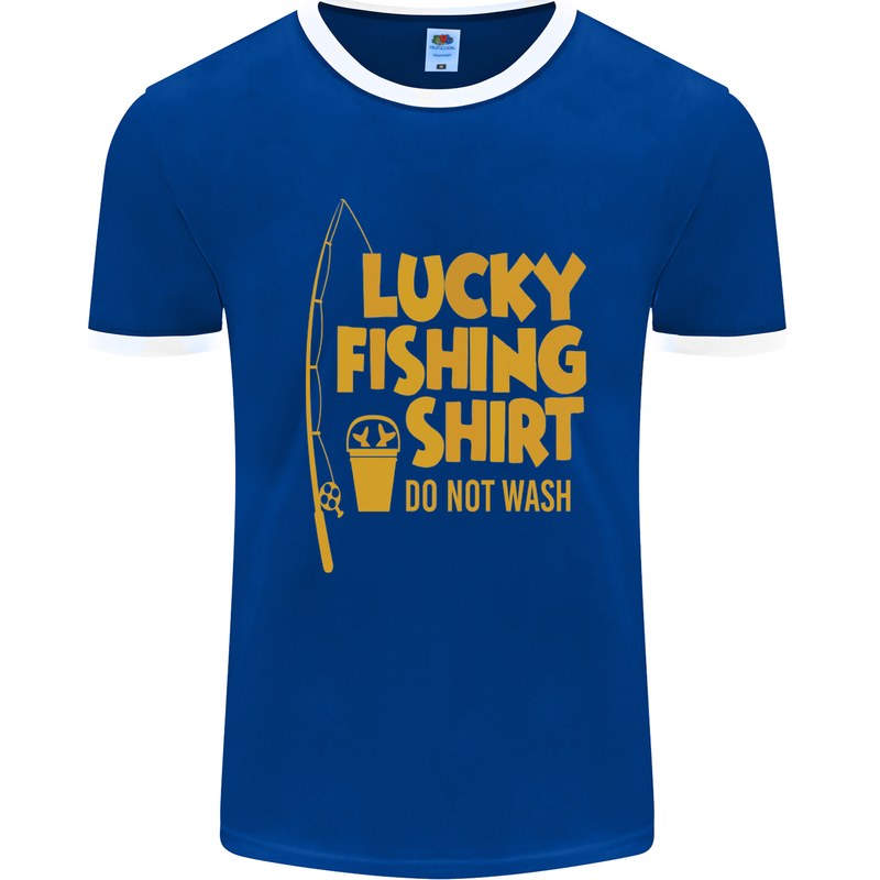 Lucky Fishing Fisherman Funny Mens White Ringer T-Shirt Royal Blue/White