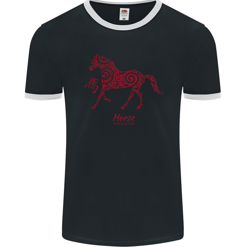 Chinese Zodiac Shengxiao Year of the Horse Mens Ringer T-Shirt FotL Black/White