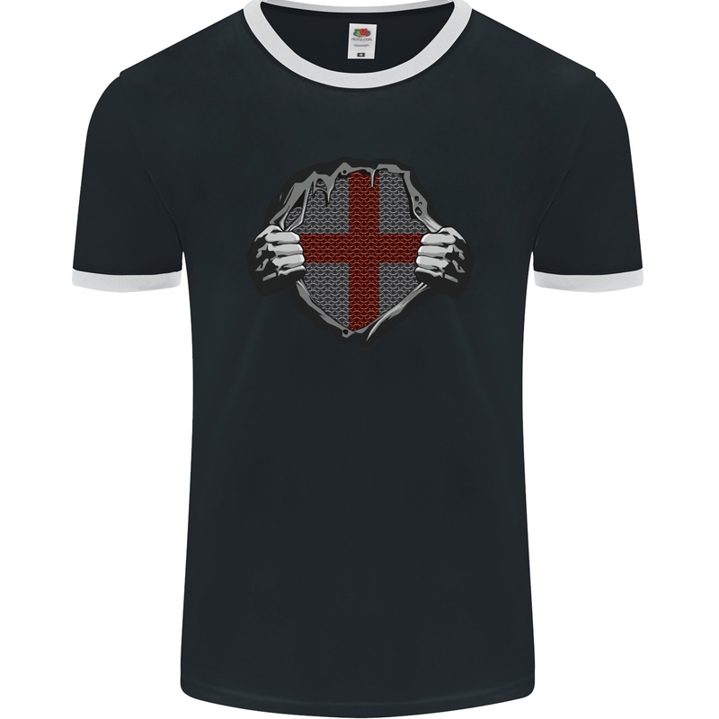 St Georges Day England Flag Fancy Dress Mens Ringer T-Shirt FotL Black/White