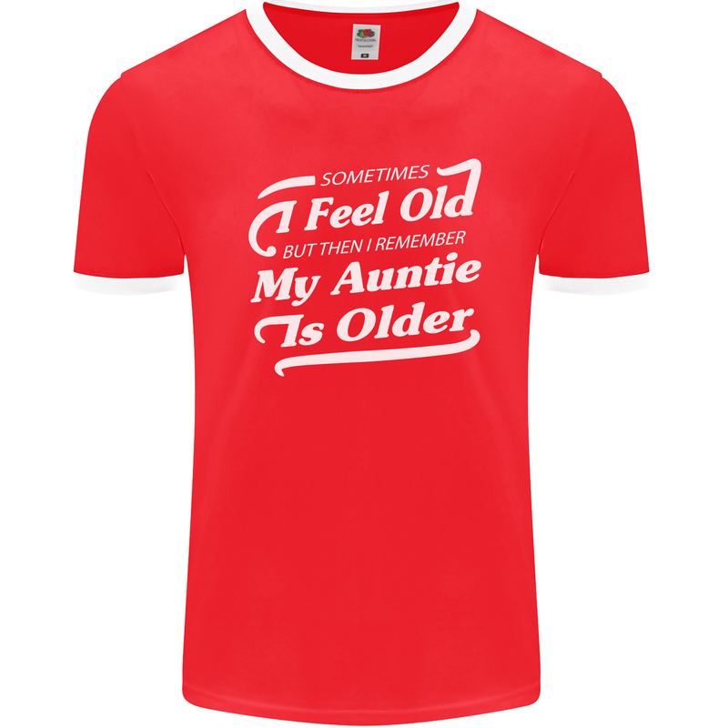 My Auntie is Older 30th 40th 50th Birthday Mens Ringer T-Shirt FotL Red/White