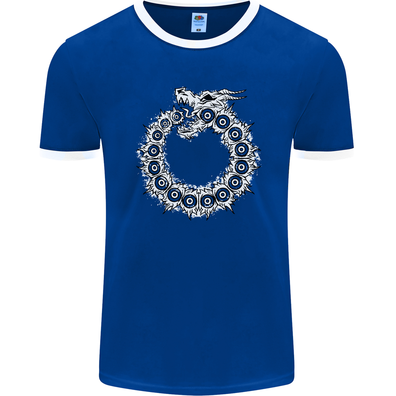 Dragon Symbol Fantasy Chinese Japanese Mens Ringer T-Shirt FotL Royal Blue/White