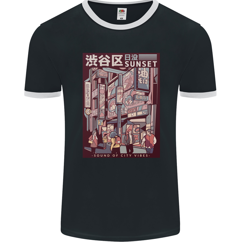 Japanese Sound of City Vibes Japan Mens Ringer T-Shirt FotL Black/White