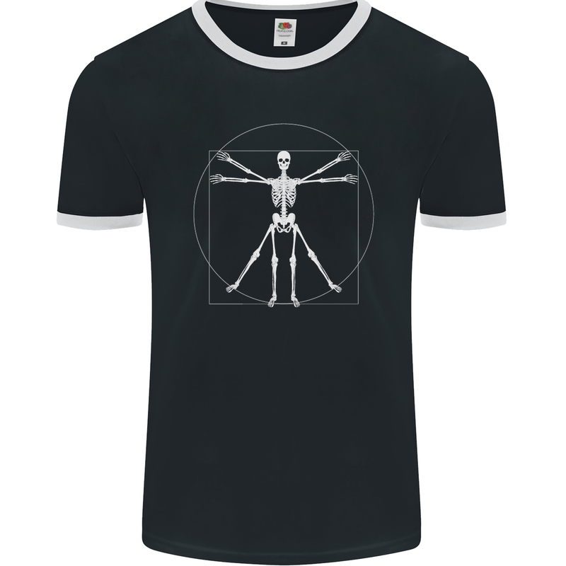 Vitruvian Skeleton Halloween Skull Funny Mens Ringer T-Shirt FotL Black/White