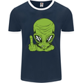 Angry Alien Finger Flip Funny Offensive Mens Ringer T-Shirt FotL Navy Blue/White