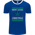 Merry Juana Christmas Funny Weed Cannabis Mens Ringer T-Shirt FotL Royal Blue/White