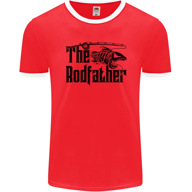 The Rodfather Funny Fishing Rod Father Mens Ringer T-Shirt FotL Red/White