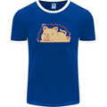 Cat and Pizza Funny Antisocial Mens Ringer T-Shirt FotL Royal Blue/White