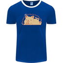 Cat and Pizza Funny Antisocial Mens Ringer T-Shirt FotL Royal Blue/White
