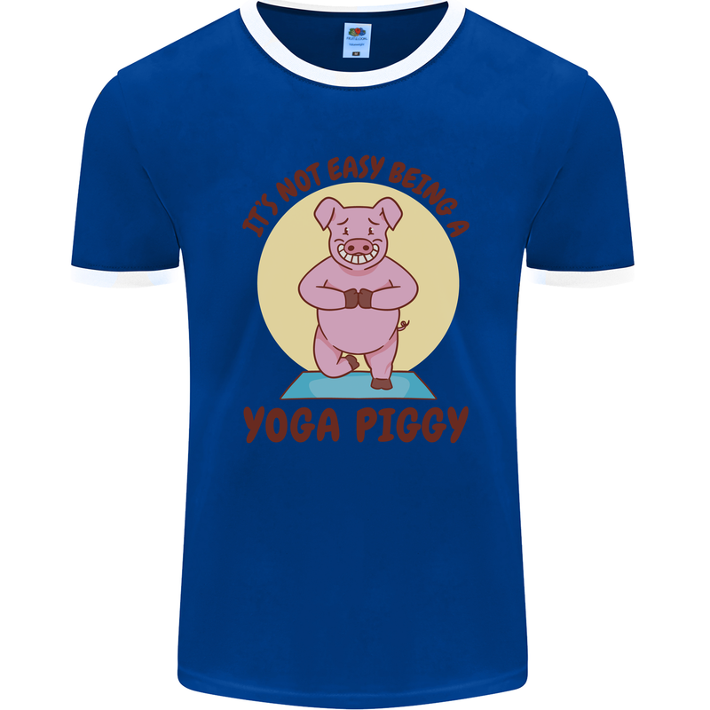 It's Not Easy Being a Yoga Piggy Funny Pig Mens Ringer T-Shirt FotL Royal Blue/White