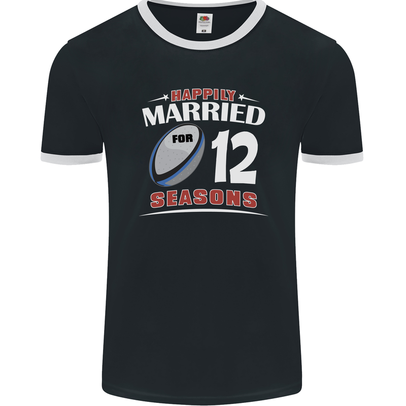 12 Year Wedding Anniversary 12th Rugby Mens Ringer T-Shirt FotL Black/White