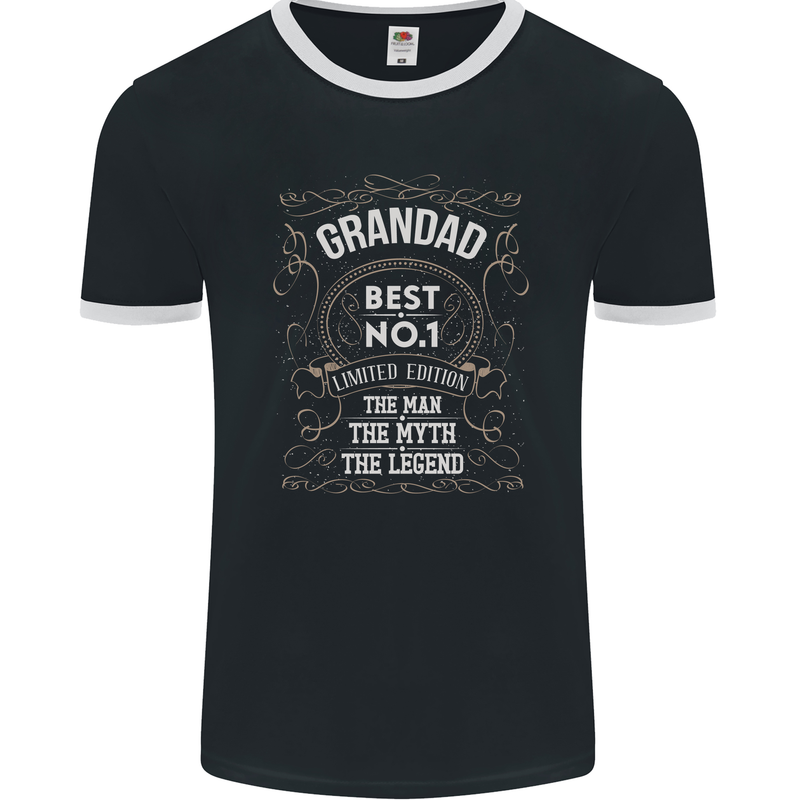 Father's Day No 1 Grandad Man Myth Legend Mens Ringer T-Shirt FotL Black/White