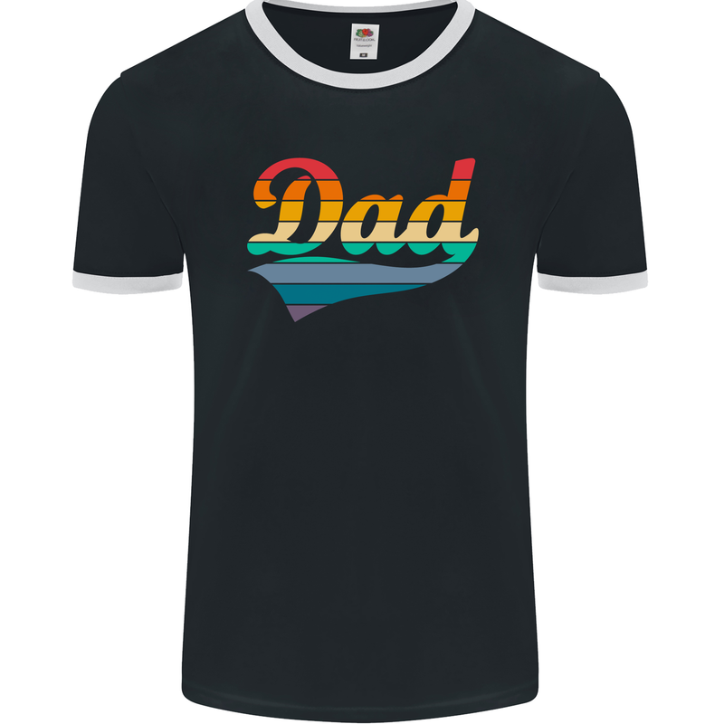 Father's Day Retro Dad Swoosh Mens Ringer T-Shirt FotL Black/White