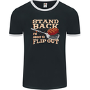 Flip Out Funny BBQ Grill Mens Ringer T-Shirt FotL Black/White