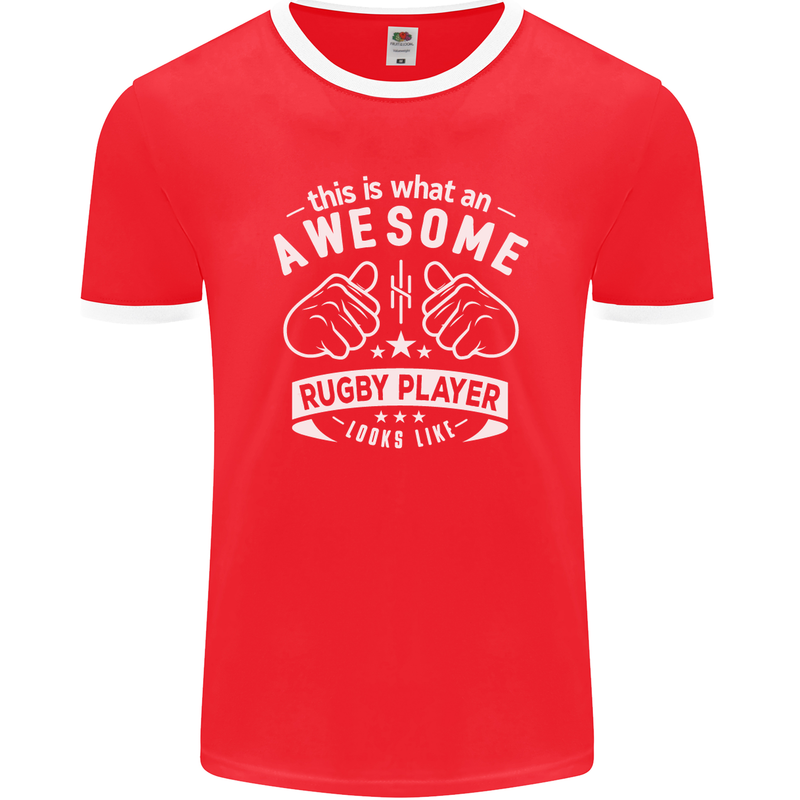 An Awesome Rugby Player Looks Like Union Mens Ringer T-Shirt FotL Red/White