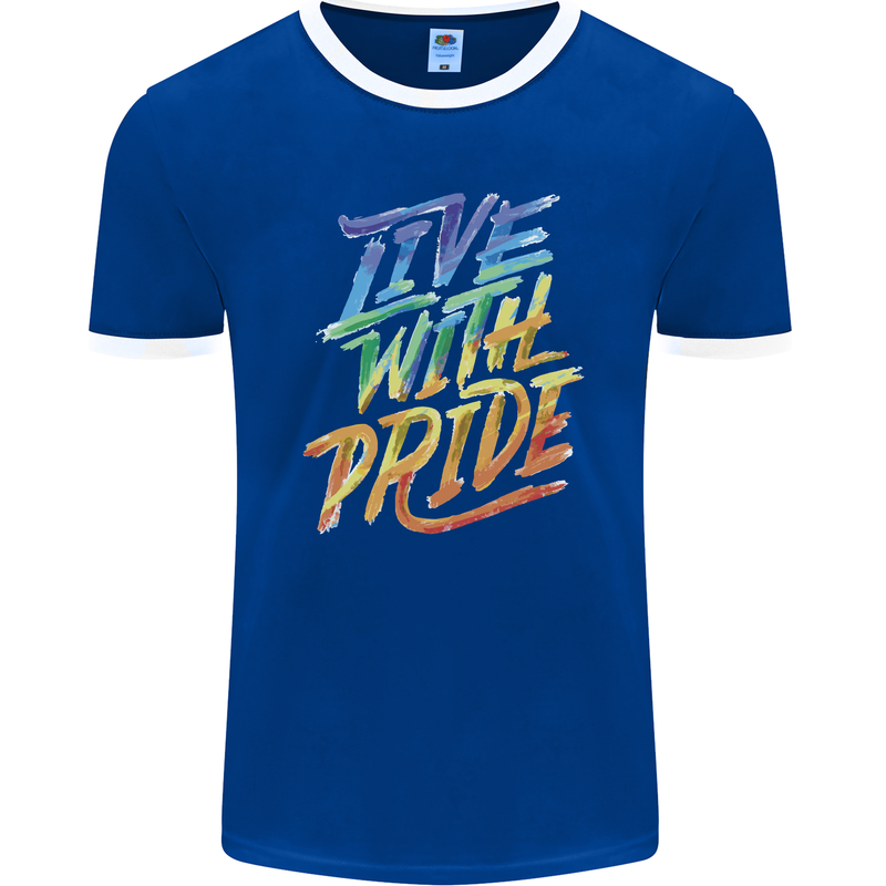 Live With Pride LGBT Gay Pride Mens Ringer T-Shirt FotL Royal Blue/White