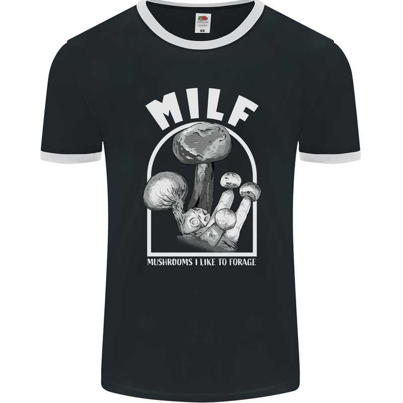 MILF Mushrooms I Like to Forage Mens Ringer T-Shirt FotL Black/White