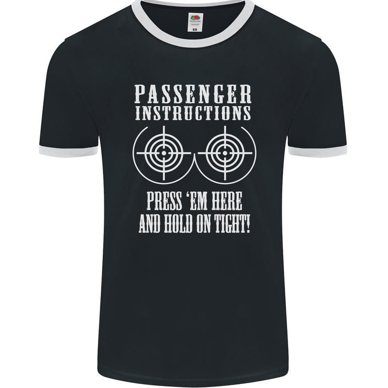 Biker Passenger Instructions Motorcycle Mens Ringer T-Shirt FotL Black/White