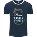 Fishing Beer Here Fishy Fisherman Funny Mens Ringer T-Shirt FotL Navy Blue/White